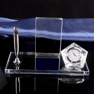Mới nhất đơn giản và phong cách Cristal văn phòng quà tặng/pha lê Máy Tính Để Bàn Chủ bút và bảng đồng hồ và carder chủ bút - Product Image 3