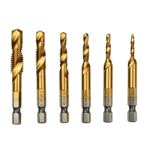 Metric Imperial 1/4 "6.35Mm Hex Shank Gecombineerd Boor Tap Set Helicla Fluit 6Pcs M3 M4 M5 M6 m8 M10 Schroef Tread Tap Hss 4341 6542