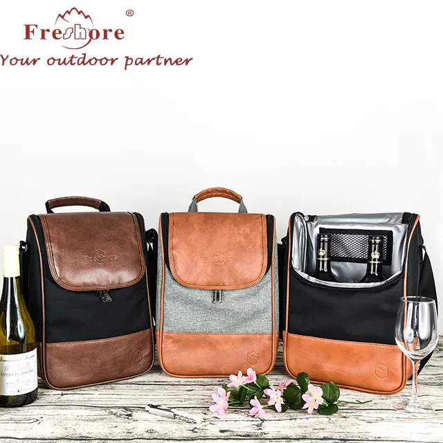 Luxury 2 Bottle wine Carrier cooler bag Design For Lunch/Travel - Idea Gift For Women