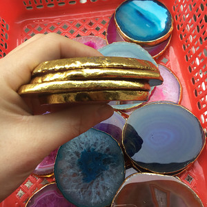Polished Natural Agate Slices Large <strong>Crystal</strong> <strong>Coaster</strong> With Gold Rim for Wholesale - Product Image 2