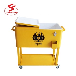Patio Ngoài Trời Ice Cool Giỏ Hàng Kim Loại Rolling Cooler Ice Bia Đồ Uống Ngực Với Bánh Xe - Product Image 2