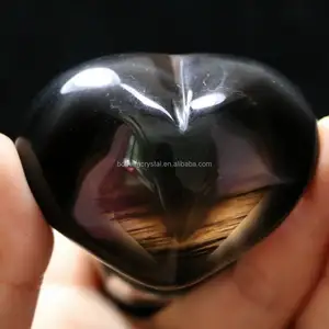 Natural Beautiful Polished Rainbow Obsidian Stone carved Hearts
