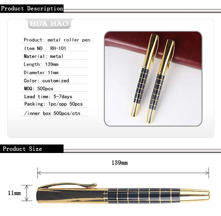New luxury metal roller pen in high quality gold pen with logo printing