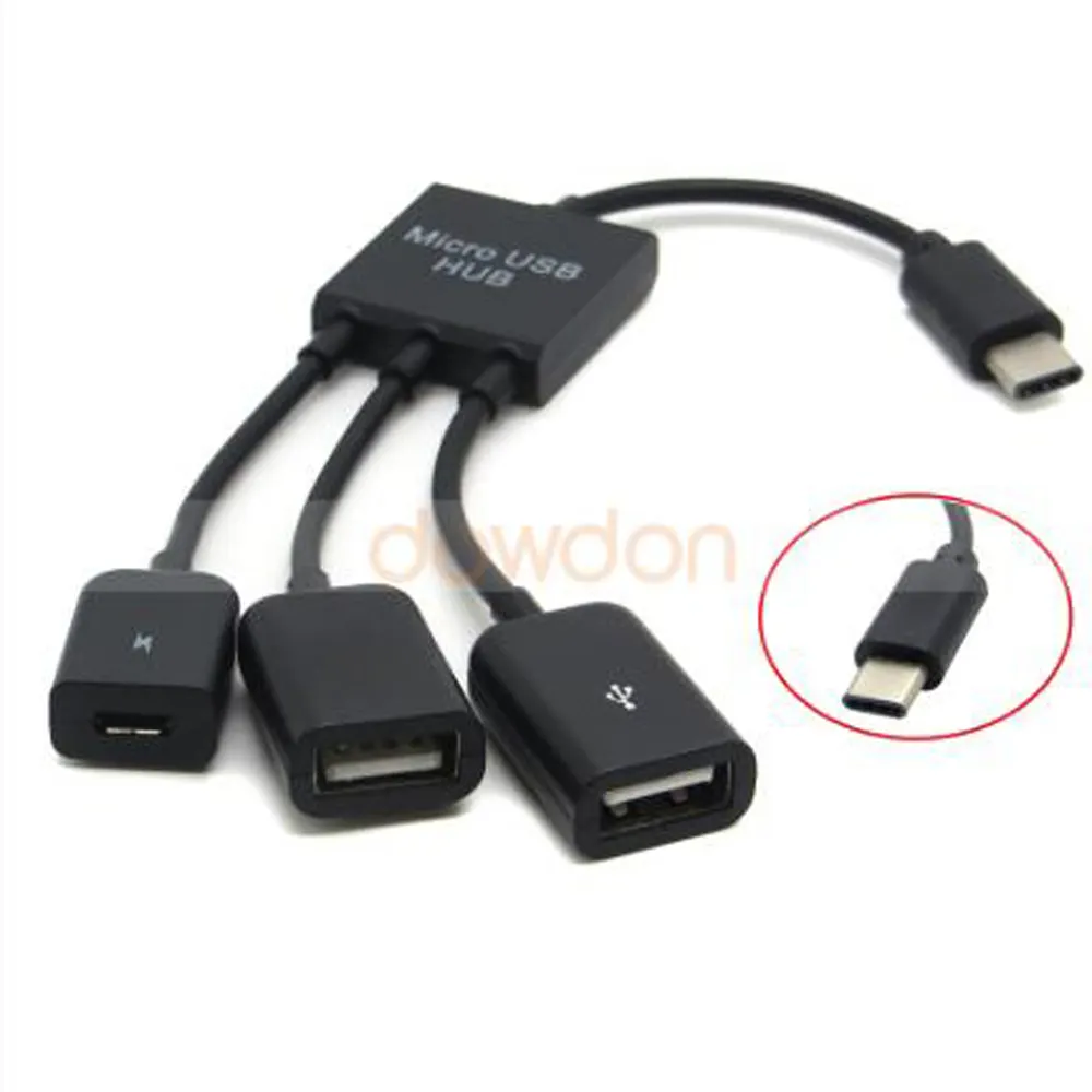 3 en 1 USB 3 Ports 3.1 Type C Adaptateur de Moyeu à 2 Ports USB 1 Port Micro USB pour Windows XP 7 8