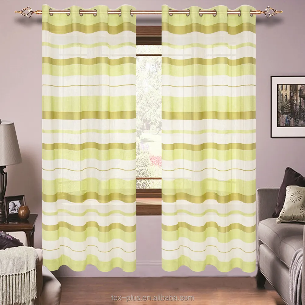 Latest Design 2020 Cheap Green Striped Living Room Sheer Curtain