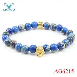 Nuevos diseños de pulsera de oro oscuro azul y pulsera de los granos barato imperial jasper bracelet & bangle