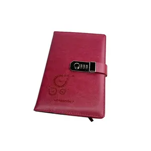 Custom Luxury A5 Mental Password Lock PU Leather Diary Notebook with Pen Notepad Cover CMYK Printed Accept Customized Logo