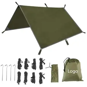 WOQI PREMIUM ultraligero mosca de la lluvia lona cuadrado 10x10 pies gris Nylon Ripstop impermeable Camping tienda hamaca cubierta mochila de senderismo