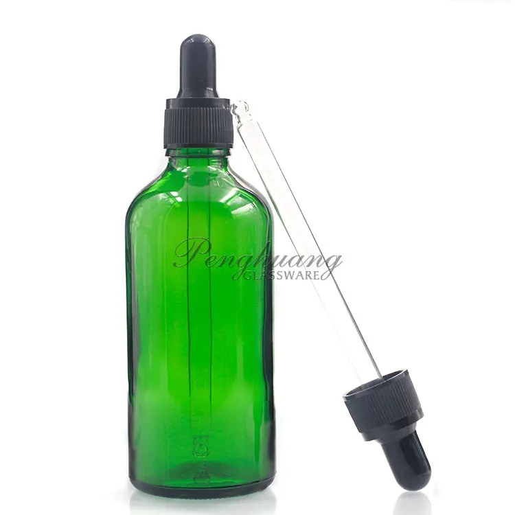 卸売 100 ミリリットルガラススポイトボトル/グリーンオイルガラスボトル/エッセンシャルオイルボトル