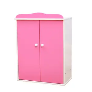 New Design Pink Wooden Doll Wardrobe, Wholesale 18" Doll Furniture With High Quality