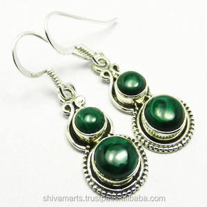 Boucles d'oreilles en malachite véritable Boucles d'oreilles en argent sterling 925 faites à la main Vente en gros - Product Image 2