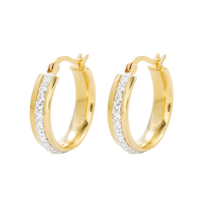 Pendientes de aro de acero inoxidable para mujer, aretes, estrás, 24K, color dorado, simple, <span class=keywords><strong>E</strong></span>-595 - Product Image 1