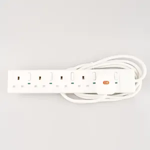 WK 5 Socket Individually Switched Compact UK Mains Extension Lead - 2m - White - 6 Way Switch - Power Cable Plugs