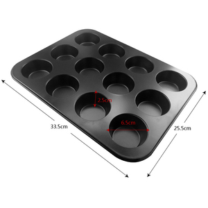 Molde para hornear rectangular negro antiadherente de metal estañado ecológico para <span class=keywords><strong>pan</strong></span> y bizcochos, 12 cavidades - Product Image 2