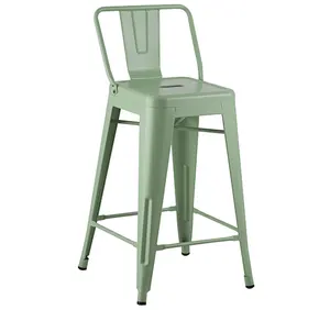 metal antique style industrial brushed restaurant or bar vintage metal low-backrest high bar stool with back