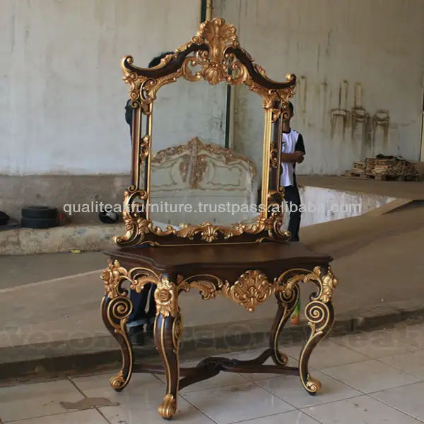 Meja Konsol Mahoni Desain Kustom Antik dengan Cermin