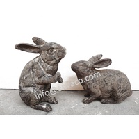 Statue de jardin rustique ENYA en fonte, lapin animalier, blanc/gris antique, pour extérieur, vente en gros