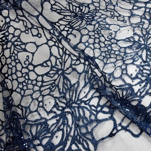 Bán Buôn Phi Hải Quân Màu Xanh 3D Thêu Ren Vải Với Ngọc Trai Và Sequins Ren Lưới Vải 5 Yards HY0716-6 - Product Image 3