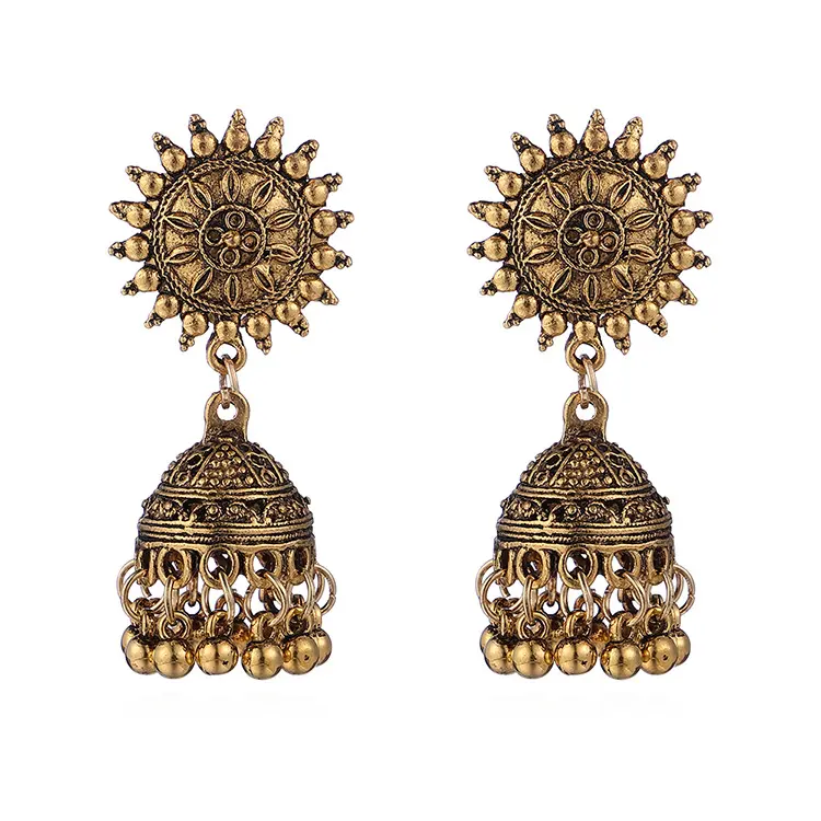 Цыганские ретро этнические серебряные индийские ювелирные изделия маленькие колокольчики бусины Висячие серьги Jhumka для женщин богемный подарок для вечеринки