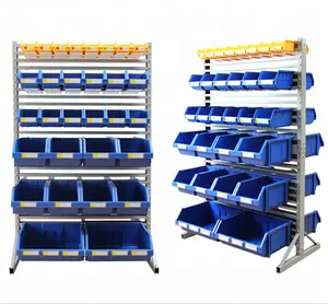 Heavy duty mobile double sided storage bin rack