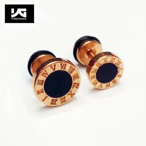 Boucles d'oreilles en acier inoxydable, goutte à goutte avec chiffres romains, clous en plaqué or Rose pour hommes et femmes, bouchons d'oreille bijoux