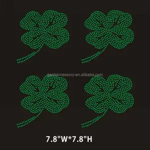 Bling shamrock rhinestone heat transfer iron on applique motif