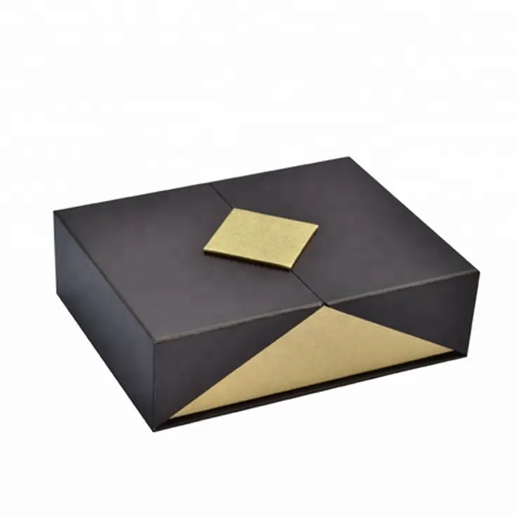 Mattschwarzes Papier Starre Pappe Double Open Doors Geschenk verpackung Box mit Magnet deckel