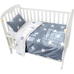 Plain color printed 100% cotton children baby kids 3 piece Crib cot bedding set for Spring autumn Winter