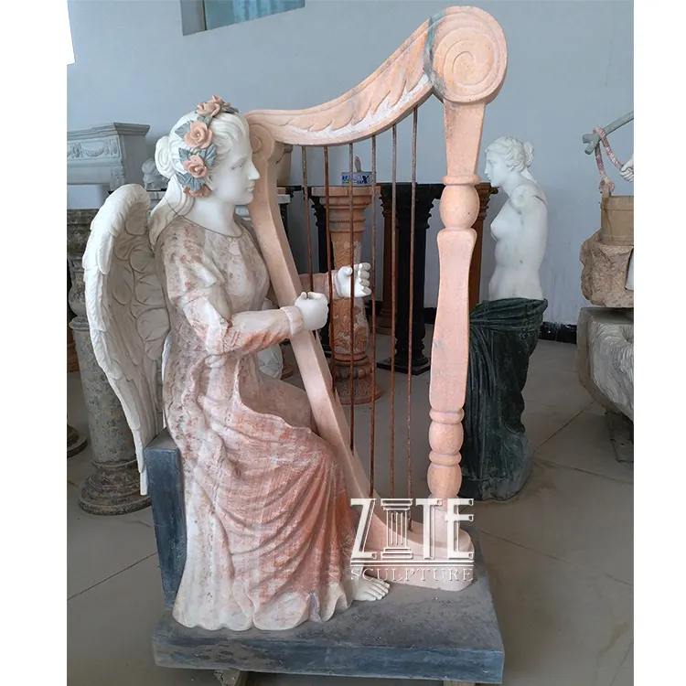Klasik Tasarım Yaşam Boyutu Kız Harp Mermer Açı Müzik Heykelleri
