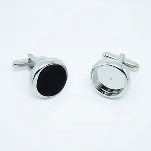 Silver Jewelry Mens Cufflinks Round Base Fit 16mm