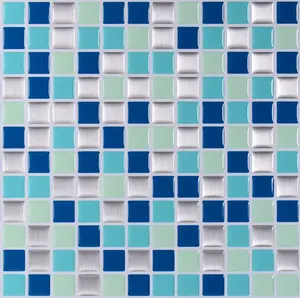 室内装饰乙烯基壁纸 3D 混合蓝色绿色和银色剥离和坚持方形马赛克厨房瓷砖
