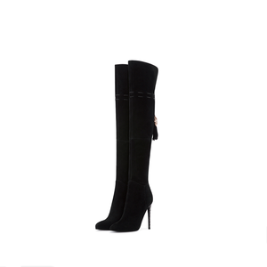 Italiano de la longitud de la rodilla de las mujeres, es puntiagudo dedo del pie negro zapatos de cuero de las mujeres <span class=keywords><strong>botas</strong></span> de tacón alto - Product Image 3