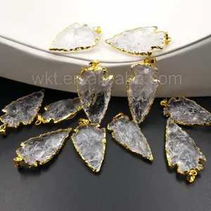 WT-P904 Charming Fashion Wholesale Hot Style Big Size 2 Inch Long With 18k Gold Plated Raw Crystal Quartz Arrowhead Pendant