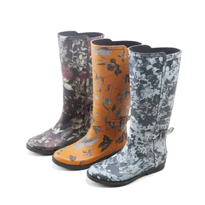 Botas de lluvia de goma con estampado bonito, botas wellinton para mujer, hebillas wuth