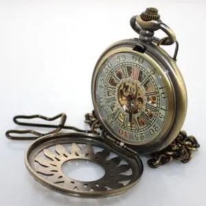 도매 레트로 빈티지 청동 목걸이 펜던트 일본 석영 포켓 시계 체인