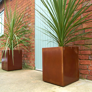 Jardinières rectangulaires en fonte <span class=keywords><strong>de</strong></span> fer <span class=keywords><strong>gris</strong></span> avec revêtement en poudre, grands pots d'extérieur pour plantes - Product Image 5