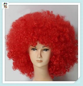 Perruques <span class=keywords><strong>Afro</strong></span> synthétiques courtes bouclées de couleur rouge bon marché pour les Fans de football de fête de fou HPC-0029 - Product Image 4