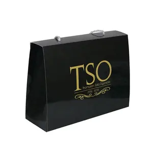 Bolsa de papel de regalo de compras con asas de cuerda, color negro mate, logotipo de impresión personalizada de bajo coste de fábrica de Guangdong