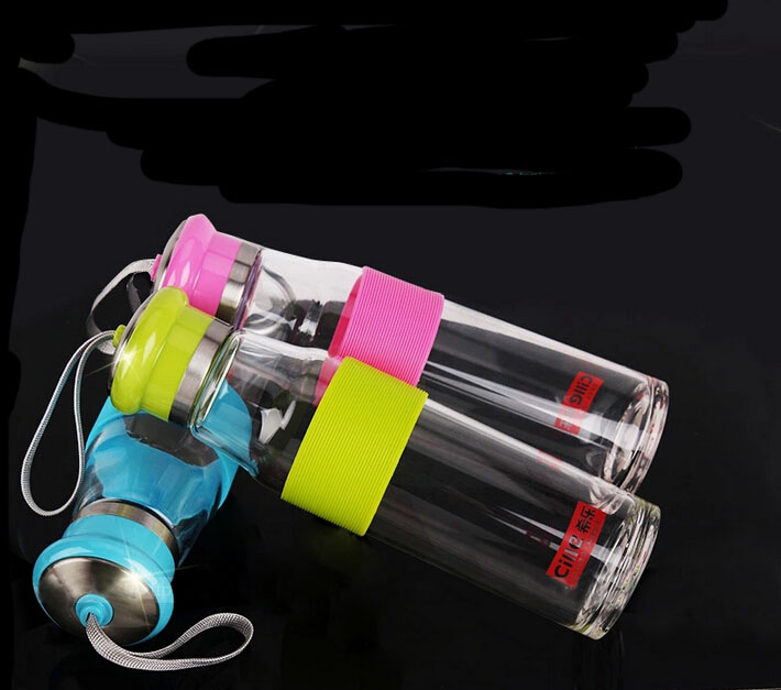 550ML Custom printed glass water bottle with silicone sleeve