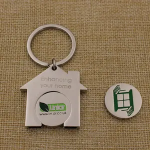 House shape trolley coin keyring with brand logo custom