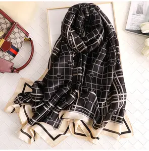 Wholesale 2020 latest designer brand silk scarf good quality grid printed long women hijabs scarfs 2019 muslim silk