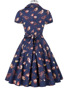 BP000161-1 Belle Poque Stock Robe rétro vintage à manches courtes à motif d'oiseaux en coton rétro des années 50 - Product Image 3
