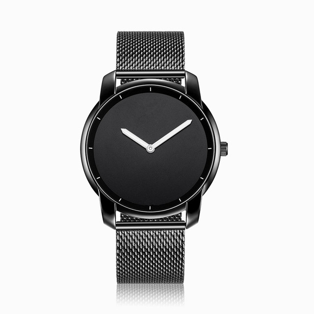 Minimalist Design Black Blank Face Watch Stainless Steel Milanese Mesh Band Unisex Hand Clock Hot Sales Charming Time Pieces
