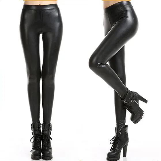 New Fashion Low Price Wholesale Women's Fashion Black Faux Pu Leather Leggings Leather Pants