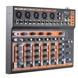 แบบพกพา7-Channel Mic Line Audio Mixer คอนโซลผสม3-Band อินเทอร์เฟซ USB EQ 48V Phantom Power With Power Adapter