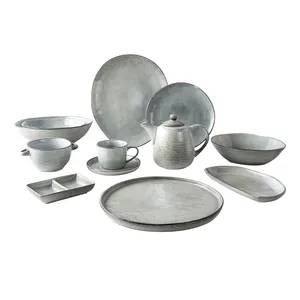环保陶器厨房餐具餐具盘子，大尺寸分享瓷谷物不规则碗