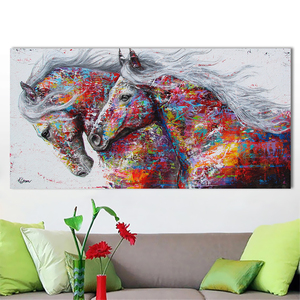 Quadri con Animali per Soggiorno, Decorazione Casa, Dipinto su Tela dei Due Cavalli in Corsa Senza Cornice - Product Image 3