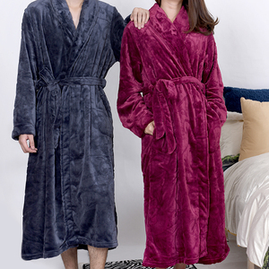 رداء حمام طويل من الصوف الدافئ للجنسين للمنزل - Product Image 5