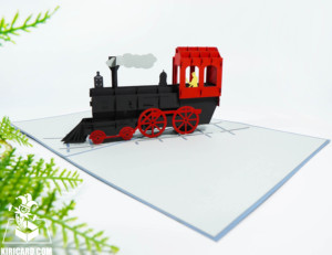 Tarjeta de cumpleaños, tarjeta de corte láser hecha a mano vietnamita, tren rojo-negro, tarjeta emergente, artesanía - Product Image 5