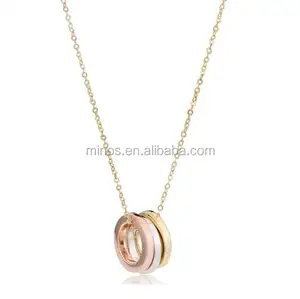 New Design Simple Necklace For Girl, Italian 14k Tricolor Gold Triple Ring Necklace